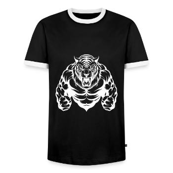 Tiger Gym Bodybuilding Muskeln - Männer Kontrast-T-Shirt - Schwarz/Weiß - Vorne - AI Model Female 172 light (172cm) & AI Model Male 178 light (178cm)