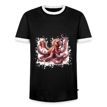 Octopus Beer Funny - Men's Ringer Shirt - black/white - Front - AI Model Female 172 light (172cm) & AI Model Male 178 light (178cm)