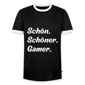Schön. Schöner. Gamer - Männer Kontrast-T-Shirt - Schwarz/Weiß - Vorne - AI Model Female 172 light (172cm) & AI Model Male 178 light (178cm)