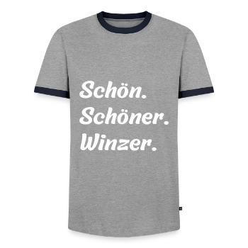 Schön. Schöner. Winzer - Männer Kontrast-T-Shirt - Grau/Navy  - Vorne - AI Model Female 172 light (172cm) & AI Model Male 178 light (178cm)