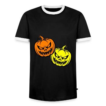 Halloween Creepy Pumpkin Face - Men's Ringer Shirt - black/white - Front - AI Model Female 172 light (172cm) & AI Model Male 178 light (178cm)