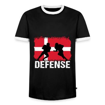American Football Denmark Defense - Men's Ringer Shirt - black/white - Front - AI Model Female 172 light (172cm) & AI Model Male 178 light (178cm)