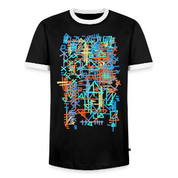 Pattern / Bauhaus carpet - Men's Ringer Shirt - black/white - Front - AI Model Female 172 light (172cm) & AI Model Male 178 light (178cm)