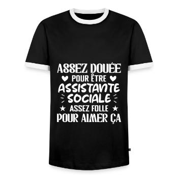 Assistante Sociale Humour Métier Idée Cadeau Femme - T-shirt contrasté Homme - noir/blanc - Devant - AI Model Female 172 light (172cm) & AI Model Male 178 light (178cm)