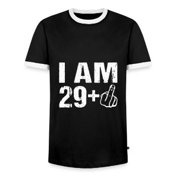 Je sur le 29+ anniversaire Humour 30 ans - T-shirt contrasté Homme - noir/blanc - Devant - AI Model Female 172 light (172cm) & AI Model Male 178 light (178cm)