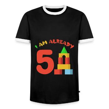 J’ai déjà 5 ans 5ème anniversaire - T-shirt contrasté Homme - noir/blanc - Devant - AI Model Female 172 light (172cm) & AI Model Male 178 light (178cm)