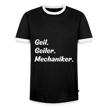 Geil. Geiler. Mechaniker - Männer Kontrast-T-Shirt - Schwarz/Weiß - Vorne - AI Model Female 172 light (172cm) & AI Model Male 178 light (178cm)