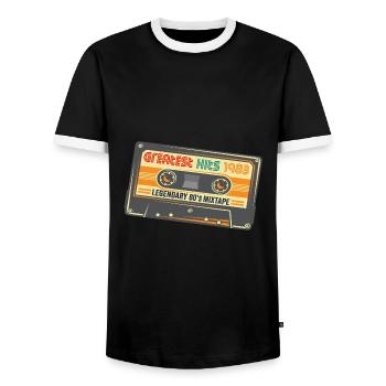 Greatest Hits 1983 Birthday Cassette Tape Design - Men's Ringer Shirt - black/white - Front - AI Model Female 172 light (172cm) & AI Model Male 178 light (178cm)