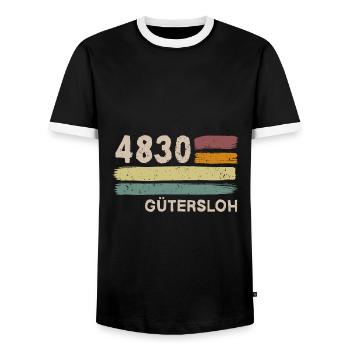 4830 Gütersloh Postleitzahlen Alte PLZ Vintage - Männer Kontrast-T-Shirt - Schwarz/Weiß - Vorne - AI Model Female 172 light (172cm) & AI Model Male 178 light (178cm)