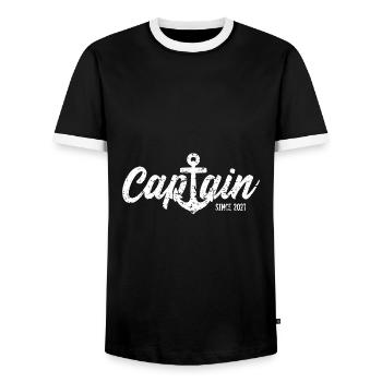 CAPTAIN SINCE 2021 KAPITÄN - Men's Ringer Shirt - black/white - Front - AI Model Female 172 light (172cm) & AI Model Male 178 light (178cm)