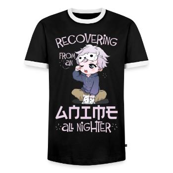 Anime Comic Japan Anime Drawing - Men's Ringer Shirt - black/white - Front - AI Model Female 172 light (172cm) & AI Model Male 178 light (178cm)