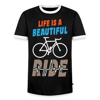 Life is Beautiful Ride - Men's Ringer Shirt - black/white - Front - AI Model Female 172 light (172cm) & AI Model Male 178 light (178cm)