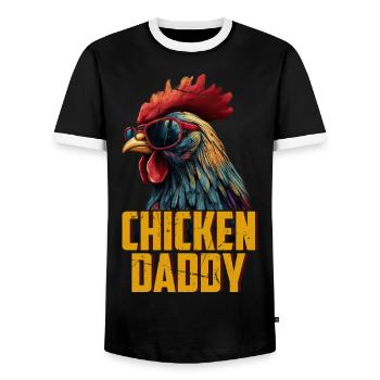 Poulet Papa Poulets Fête des pères Volaille Éleveur Coq - T-shirt contrasté Homme - noir/blanc - Devant - AI Model Female 172 light (172cm) & AI Model Male 178 light (178cm)