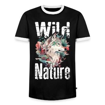 Loup Nature sauvage Wolf’s Head Wilderness Forest Trees - T-shirt contrasté Homme - noir/blanc - Devant - AI Model Female 172 light (172cm) & AI Model Male 178 light (178cm)