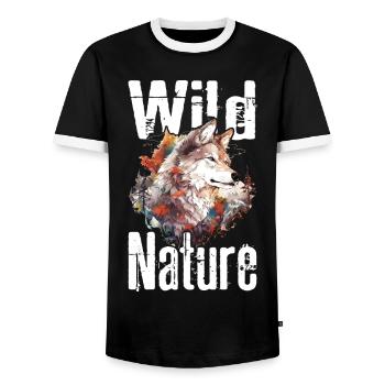 Loup Nature sauvage Wolf’s Head Wilderness Forest Trees - T-shirt contrasté Homme - noir/blanc - Devant - AI Model Female 172 light (172cm) & AI Model Male 178 light (178cm)