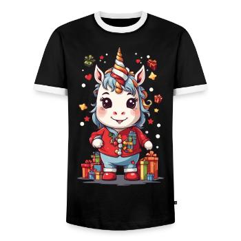 Magical Christmas Unicorn Unicorn at Christmas - Men's Ringer Shirt - black/white - Front - AI Model Female 172 light (172cm) & AI Model Male 178 light (178cm)