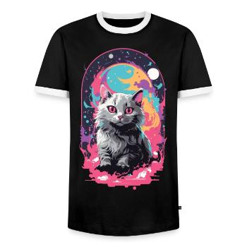 Katze Goth Pastel Psychedelisch Weirdcore Design - Männer Kontrast-T-Shirt - Schwarz/Weiß - Vorne - AI Model Female 172 light (172cm) & AI Model Male 178 light (178cm)