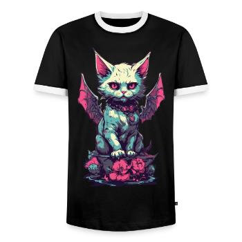 Goth Cat Vampire Demons Aesthetic - Men's Ringer Shirt - black/white - Front - AI Model Female 172 light (172cm) & AI Model Male 178 light (178cm)