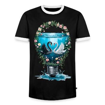 Eleganter Schwan für Schwan Fan - Männer Kontrast-T-Shirt - Schwarz/Weiß - Vorne - AI Model Female 172 light (172cm) & AI Model Male 178 light (178cm)
