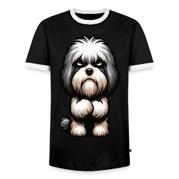 Bichons Havanais Propriétaires Agriculteurs Bichon Chavanais - T-shirt contrasté Homme - noir/blanc - Devant - AI Model Female 172 light (172cm) & AI Model Male 178 light (178cm)