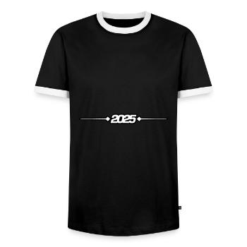 Symbole du tiret 2025 - T-shirt contrasté Homme - noir/blanc - Devant - AI Model Female 172 light (172cm) & AI Model Male 178 light (178cm)