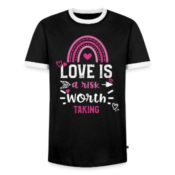Love is a risk worth taking - Men's Ringer Shirt - black/white - Front - AI Model Female 172 light (172cm) & AI Model Male 178 light (178cm)