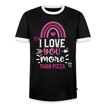 I love you more than pizza - Men's Ringer Shirt - black/white - Front - AI Model Female 172 light (172cm) & AI Model Male 178 light (178cm)