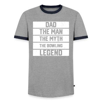 Bowling Father Papa Cooler - Men's Ringer Shirt - grey/navy  - Front - AI Model Female 172 light (172cm) & AI Model Male 178 light (178cm)