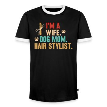 Femme Propriétaire de chien Coiffeur Coiffeur Coiffeur - T-shirt contrasté Homme - noir/blanc - Devant - AI Model Female 172 light (172cm) & AI Model Male 178 light (178cm)