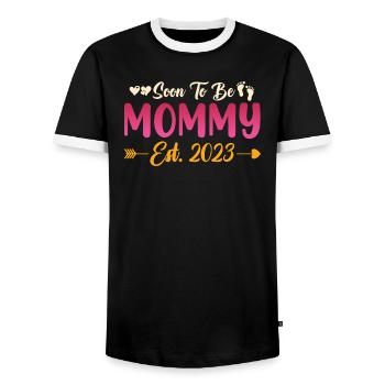 Maman 23 Annonce Mère Bébé Futur maman 2023 - T-shirt contrasté Homme - noir/blanc - Devant - AI Model Female 172 light (172cm) & AI Model Male 178 light (178cm)