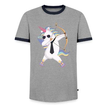 Dabbing unicorn with bow and arrow gift - Men's Ringer Shirt - grey/navy  - Front - AI Model Female 172 light (172cm) & AI Model Male 178 light (178cm)
