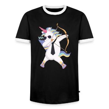 Dabbing unicorn with bow and arrow gift - Men's Ringer Shirt - black/white - Front - AI Model Female 172 light (172cm) & AI Model Male 178 light (178cm)