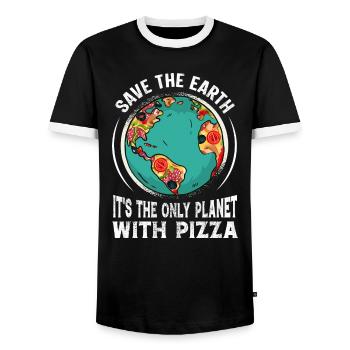 Save The Earth It's The Only Planet With Pizza - Men's Ringer Shirt - black/white - Front - AI Model Female 172 light (172cm) & AI Model Male 178 light (178cm)