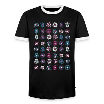 flowers 3col vers2 - Männer Kontrast-T-Shirt - Schwarz/Weiß - Vorne - AI Model Female 172 light (172cm) & AI Model Male 178 light (178cm)