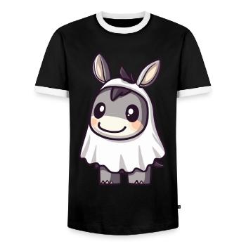 Donkey Halloween Funny Ghost - Men's Ringer Shirt - black/white - Front - AI Model Female 172 light (172cm) & AI Model Male 178 light (178cm)