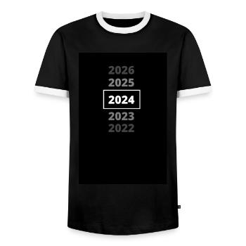 2024 Christmas Last Christmas New Year's Eve Party - Men's Ringer Shirt - black/white - Front - AI Model Female 172 light (172cm) & AI Model Male 178 light (178cm)