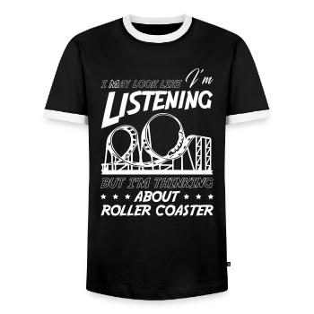 I am Thinking About Roller Coaster - Männer Kontrast-T-Shirt - Schwarz/Weiß - Vorne - AI Model Female 172 light (172cm) & AI Model Male 178 light (178cm)