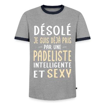 Désolé déjà pris par une padeliste sexy - T-shirt contrasté Homme - gris/marine  - Devant - AI Model Female 172 light (172cm) & AI Model Male 178 light (178cm)