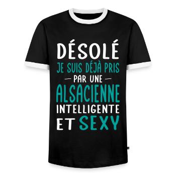 Désolé déjà pris par une Alsacienne sexy - T-shirt contrasté Homme - noir/blanc - Devant - AI Model Female 172 light (172cm) & AI Model Male 178 light (178cm)