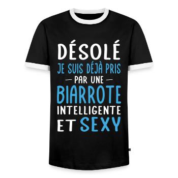 Désolé déjà pris par une Biarrote sexy - T-shirt contrasté Homme - noir/blanc - Devant - AI Model Female 172 light (172cm) & AI Model Male 178 light (178cm)