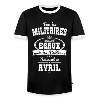 Militaires égaux meilleurs naissent en Avril - T-shirt contrasté Homme - noir/blanc - Devant - AI Model Female 172 light (172cm) & AI Model Male 178 light (178cm)