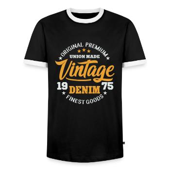 College Vintage Denim Design Original premium good - Men's Ringer Shirt - black/white - Front - AI Model Female 172 light (172cm) & AI Model Male 178 light (178cm)