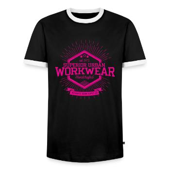 Superior Urban Workwear Handcrafted Vintage Denim - Men's Ringer Shirt - black/white - Front - AI Model Female 172 light (172cm) & AI Model Male 178 light (178cm)
