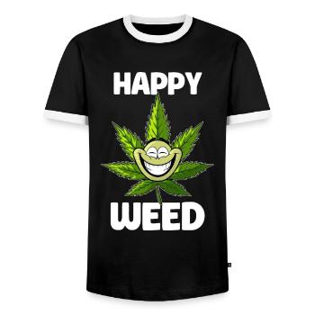 Happy Weed - Hemp Design - Men's Ringer Shirt - black/white - Front - AI Model Female 172 light (172cm) & AI Model Male 178 light (178cm)