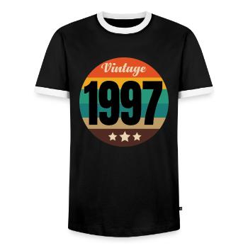 JAHRGANG 1997 - Männer Kontrast-T-Shirt - Schwarz/Weiß - Vorne - AI Model Female 172 light (172cm) & AI Model Male 178 light (178cm)