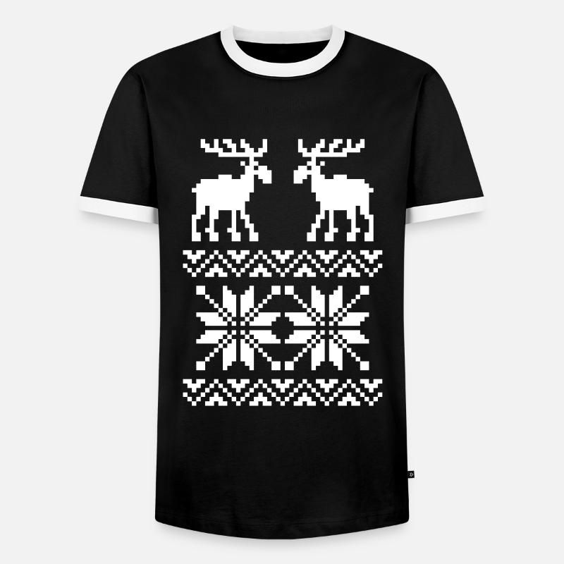 Elch-Muster-Weihnachtspullover - Männer Kontrast-T-Shirt - Schwarz/Weiß