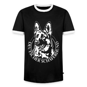 German Shepherd Dogs Portrait Dog Wilsigns - Men's Ringer Shirt - black/white - Front - AI Model Female 172 light (172cm) & AI Model Male 178 light (178cm)