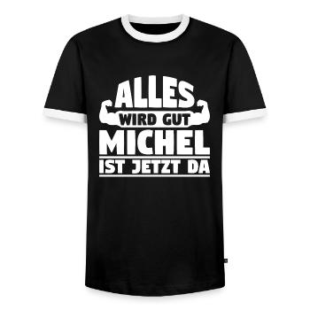 Alles wird gut Michel ist jetzt da - Männer Kontrast-T-Shirt - Schwarz/Weiß - Vorne - AI Model Female 172 light (172cm) & AI Model Male 178 light (178cm)