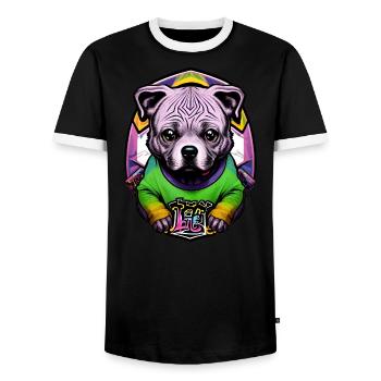 Chihuahua Chien Coloré Japonais - T-shirt contrasté Homme - noir/blanc - Devant - AI Model Female 172 light (172cm) & AI Model Male 178 light (178cm)