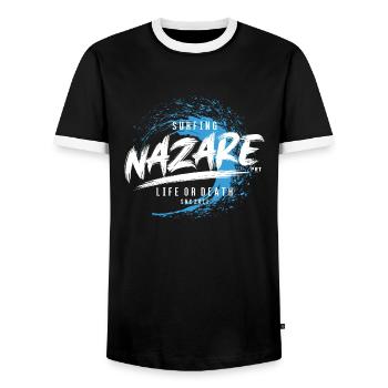 SURFING NAZARE LIFE OR DEATH - Männer Kontrast-T-Shirt - Schwarz/Weiß - Vorne - AI Model Female 172 light (172cm) & AI Model Male 178 light (178cm)